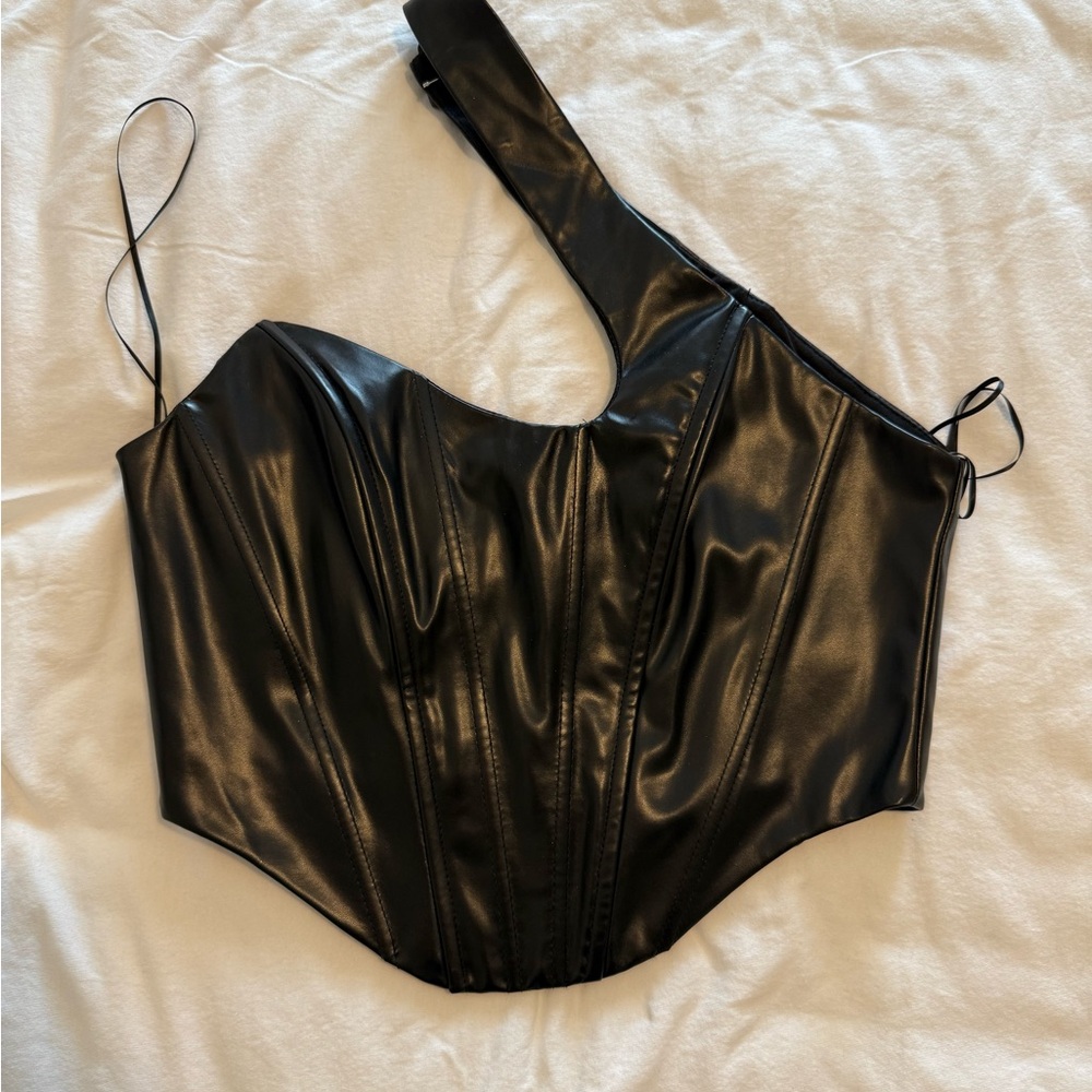 Black Faux Leather Corset Top